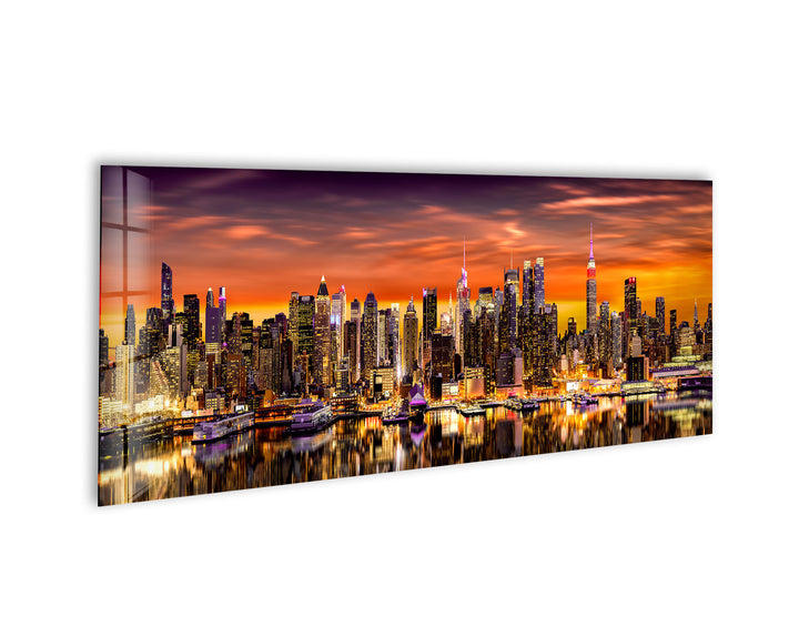 New York City Night Skyline Landscape Glass Wall Art, glass art painting, glass art for the Wall