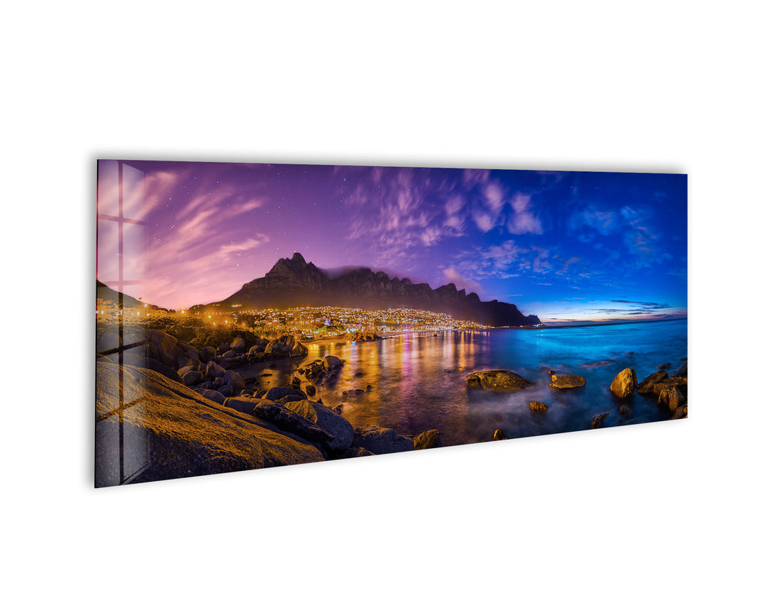 Cape Town Night Landscape Glass Wall Art, picture on glass wall art, photos printed on glass