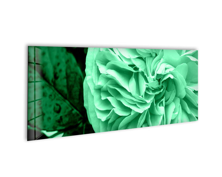 Mint Green Flower Glass Wall Art, glass art painting, glass art for the Wall