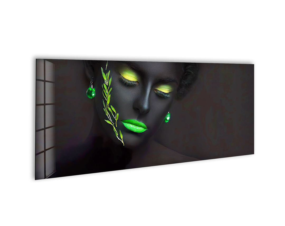 Neon, Black Woman Portrait Glass Wall Art, custom glass pictures, glass art prints