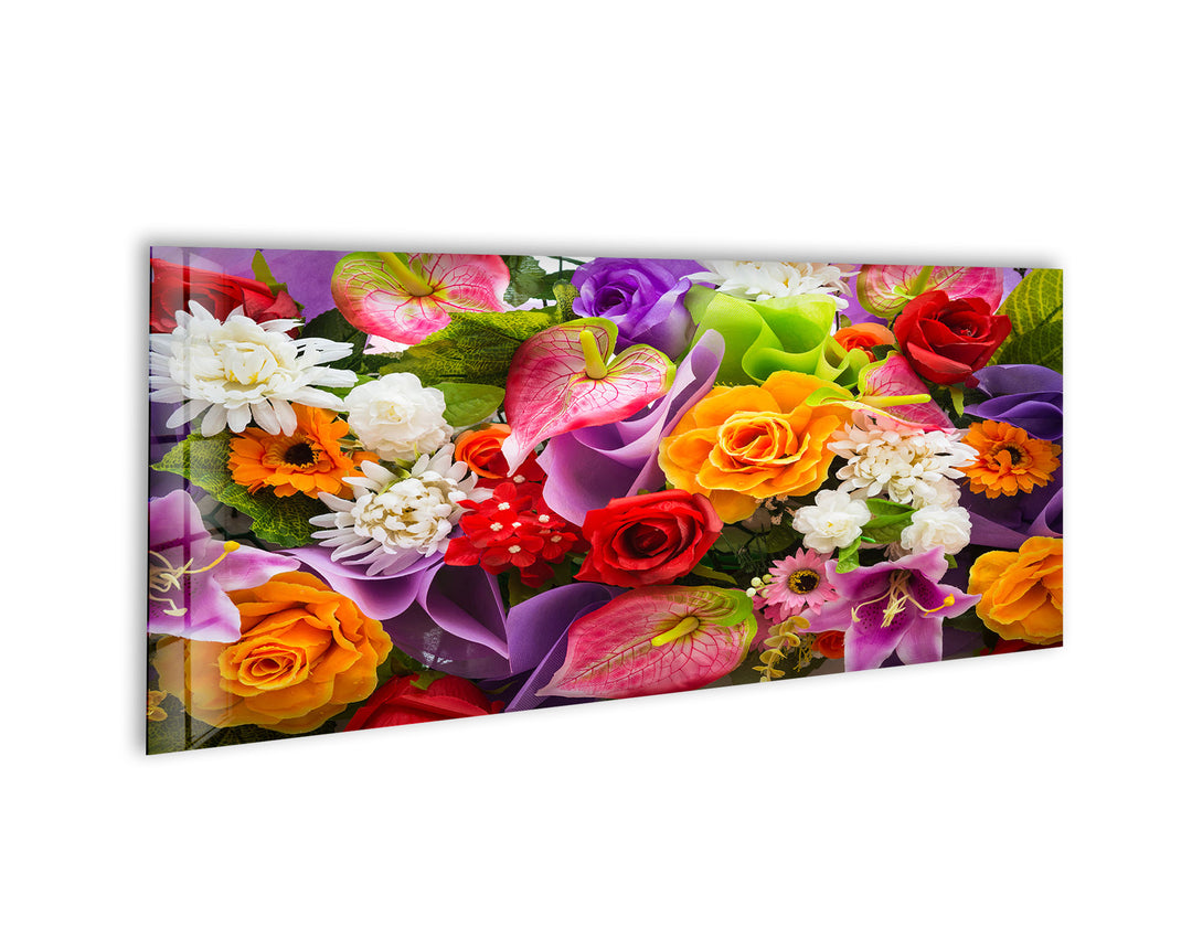 Colorful Flower Posy Glass Wall Art, custom glass photo prints, large glass prints