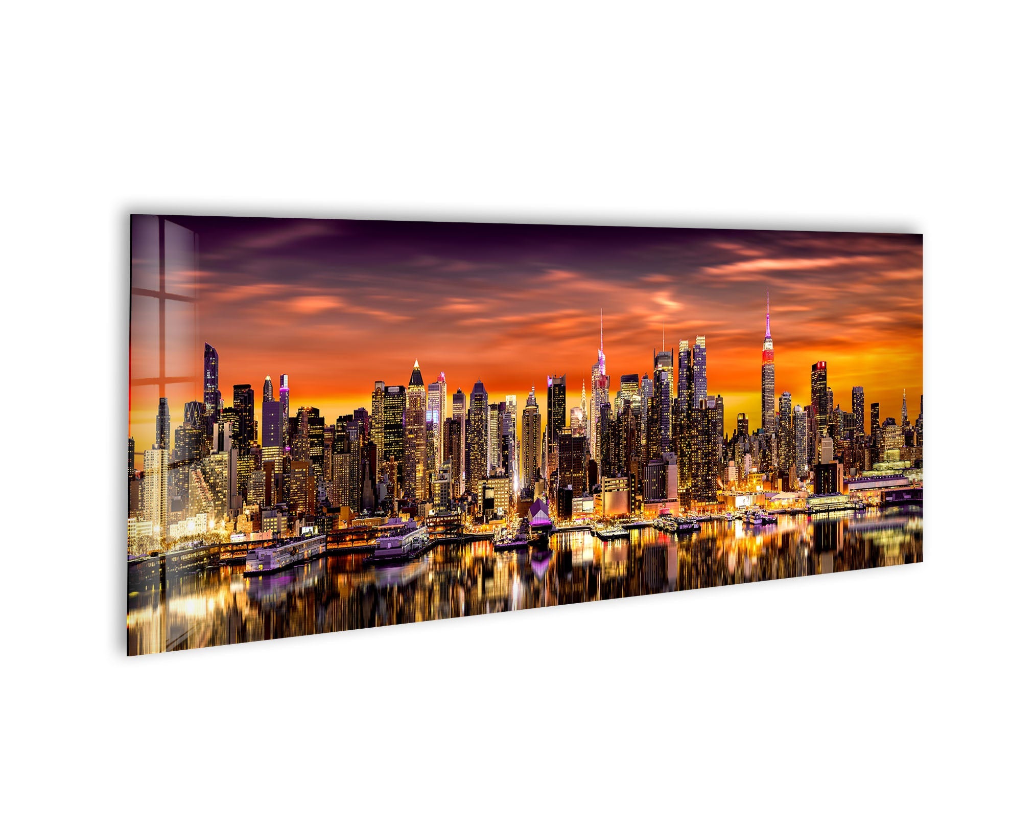 Midtown Manhattan Night Glass Wall Art, glass wall decor, glass wall art decor