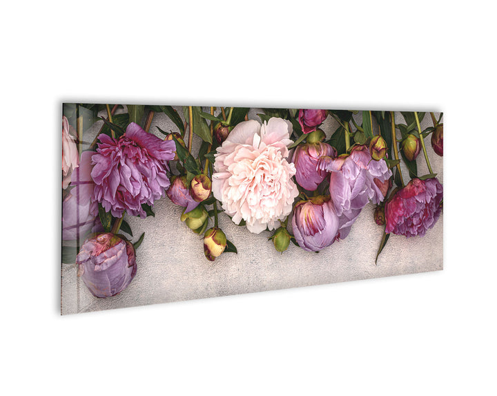 Pink Peony Flowers Glass Wall Art, large glass photo prints, glass wall photos