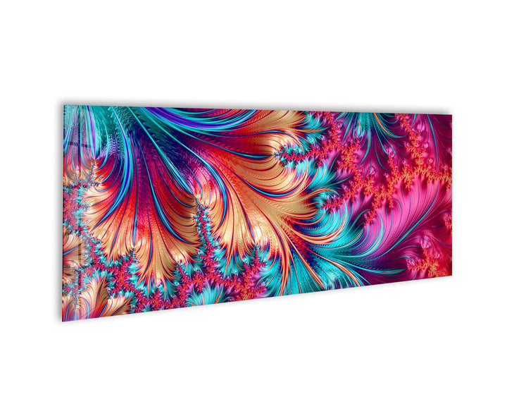 Colored Leafy Fractal Abstract Glass Wall Art, custom glass photo prints, large glass prints