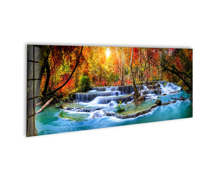 Waterfall, Forest Landscape Glass Wall Art, glass image printing, glass prints from photos