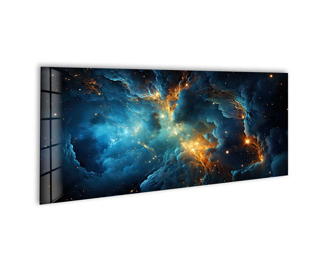 Blue&Orange Galaxy Abstract Glass Wall Art, glass art painting, glass art for the Wall