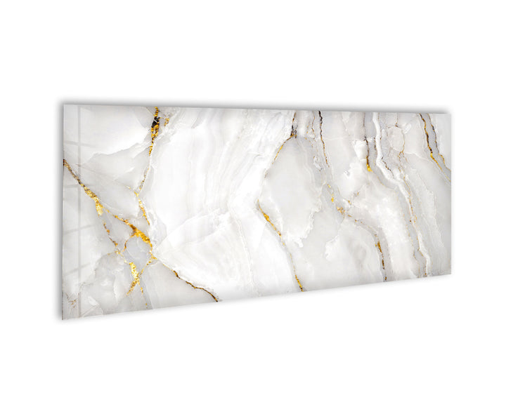 Gold & White Marble Glass Wall Art, glass art painting, glass art for the Wall