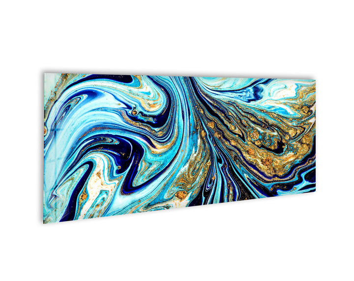 Blue&Gold Marbling Abstract Glass Wall Art, large glass photo prints, glass wall photos