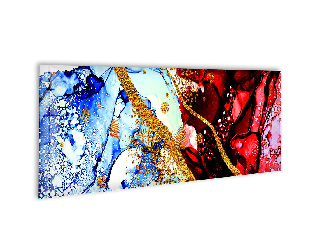 Red & Blue Ink Abstract Glass Wall Art, print picture on glass, Tempered Glass Wall Art