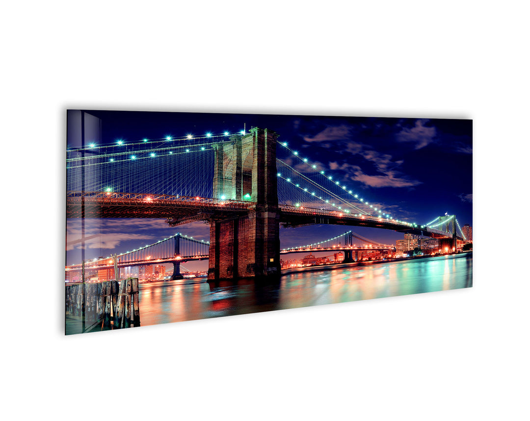 Manhattan Bridge Night Landscape Glass Wall Art, Glass Printing Wall Art, Print photos on glass