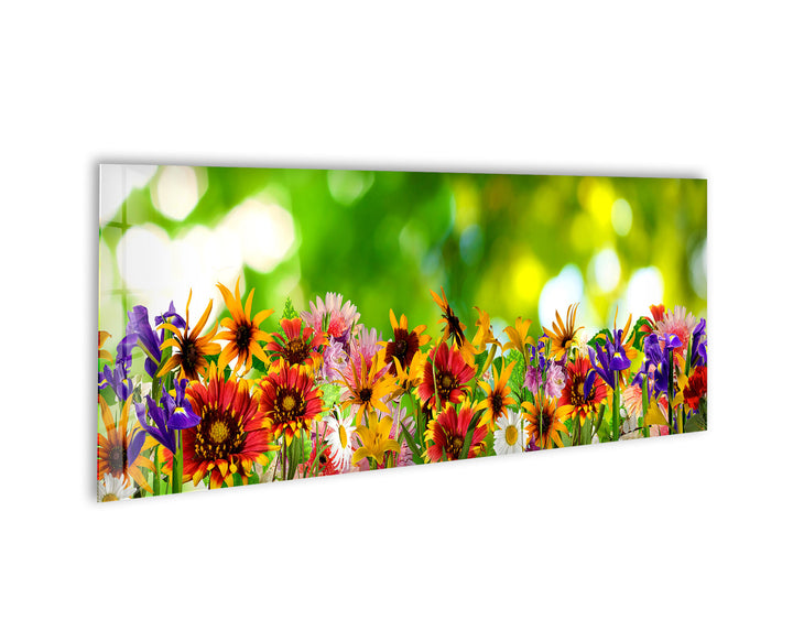 Colorful Flower Garden Glass Wall Art, glass art painting, glass art for the Wall