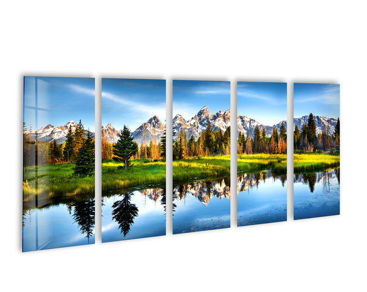 Grand Teton Lake&Nature Landscape Glass Wall Art, large glass photo prints, glass wall photos