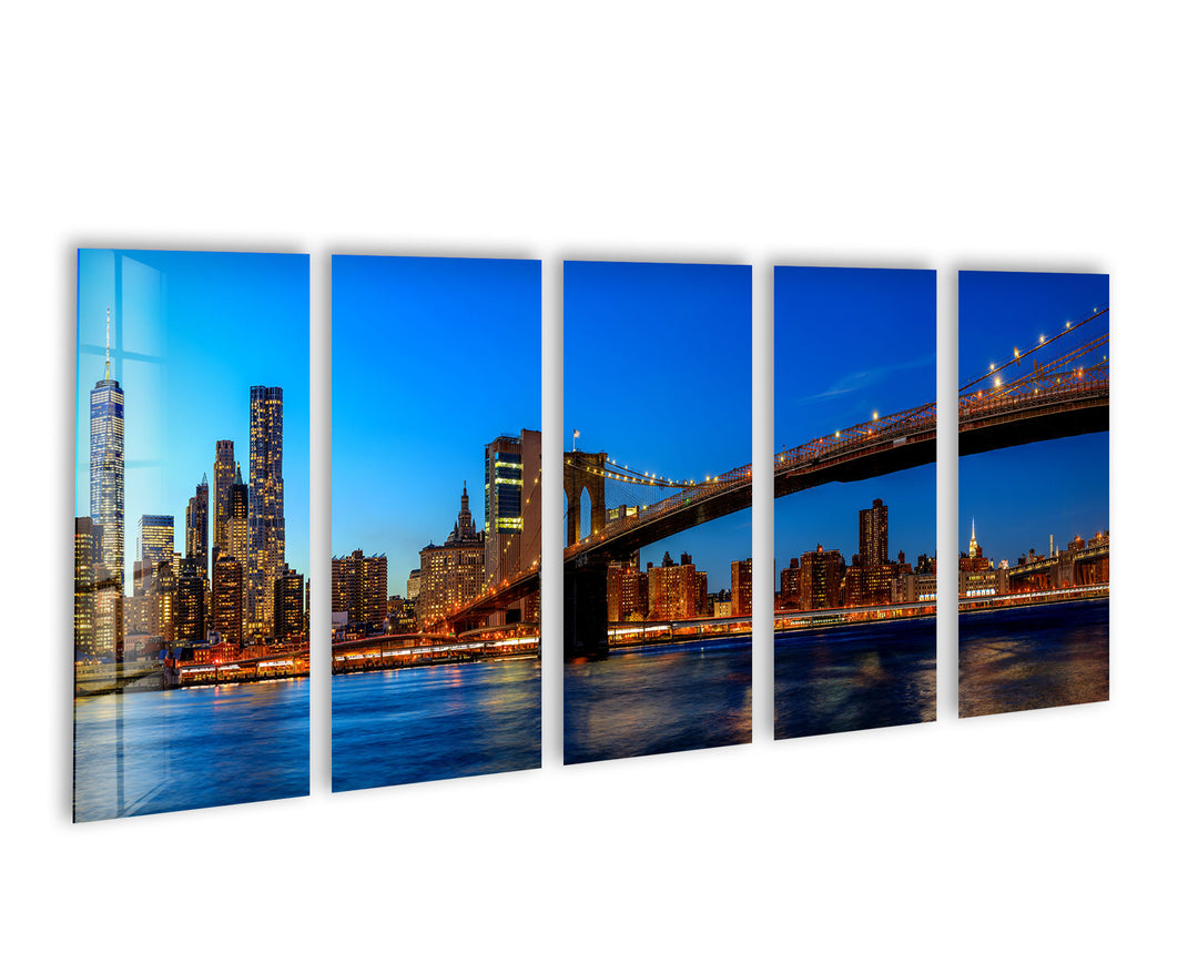 Brooklyn Bridge Night Cityscape Glass Wall Art, glass wall decor, glass wall art decor