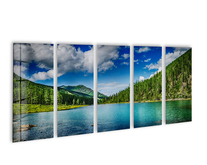 Mountain & Lake Landscape Glass Wall Art, glass wall decor, glass wall art decor