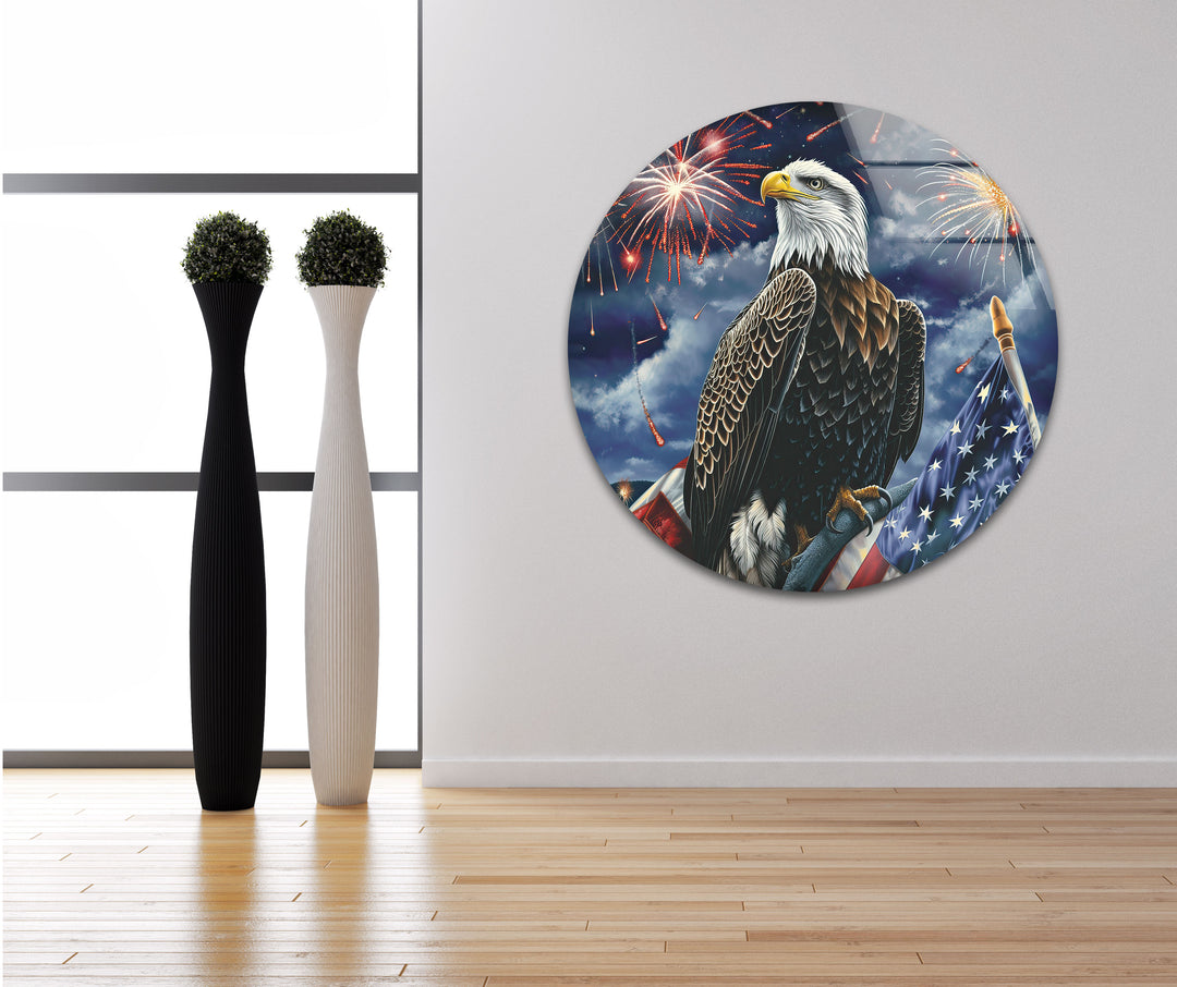 Perched Eagle and Flag Glass Wall Art glass wall decor, glass wall art decor
