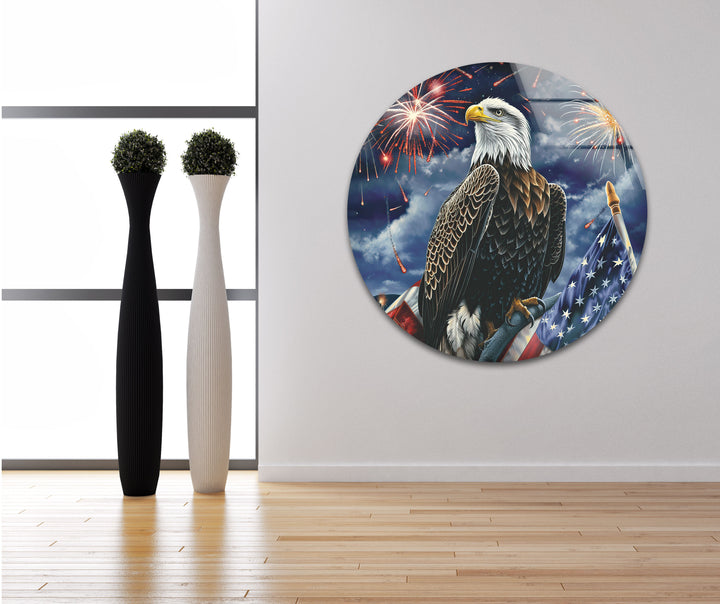 Perched Eagle and Flag Glass Wall Art glass wall decor, glass wall art decor
