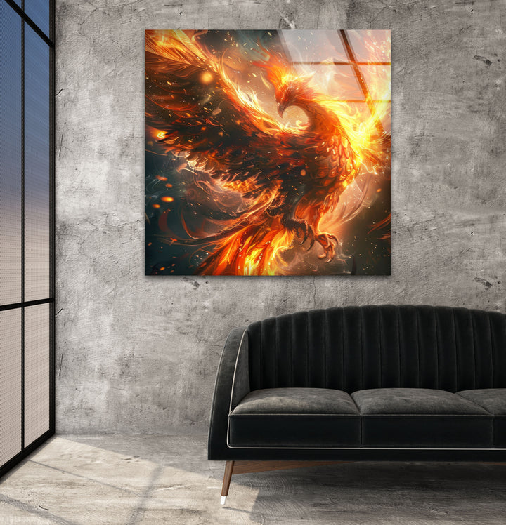 Phoenix Fire Art Glass Wall Art Glass Printing Wall Art, Print photos on glass
