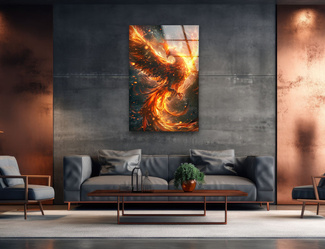 Phoenix Fire Art Glass Wall Art print picture on glass, Tempered Glass Wall Art
