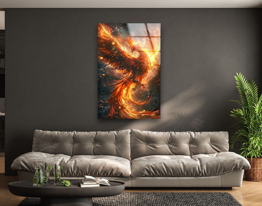 Phoenix Fire Art Glass Wall Art large glass photo prints, glass wall photos
