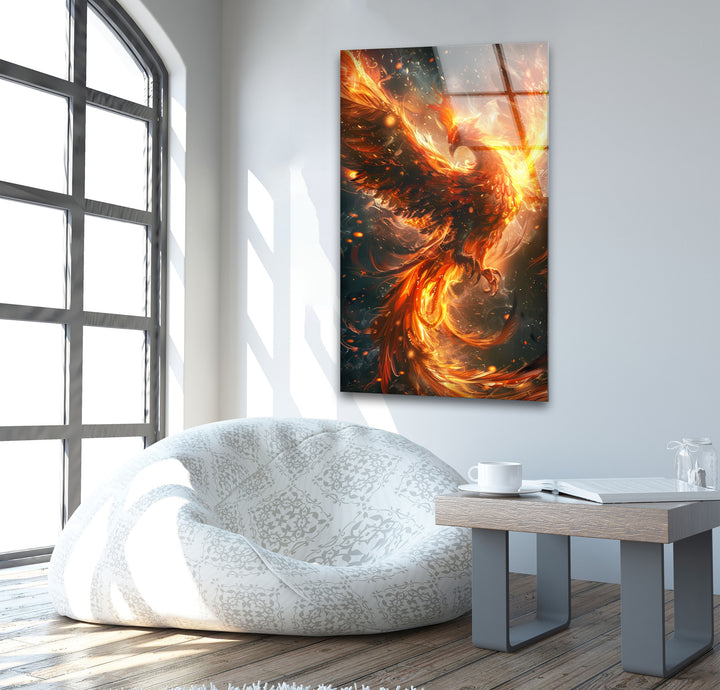 Phoenix Fire Art Glass Wall Art glass art painting, glass art for the Wall
