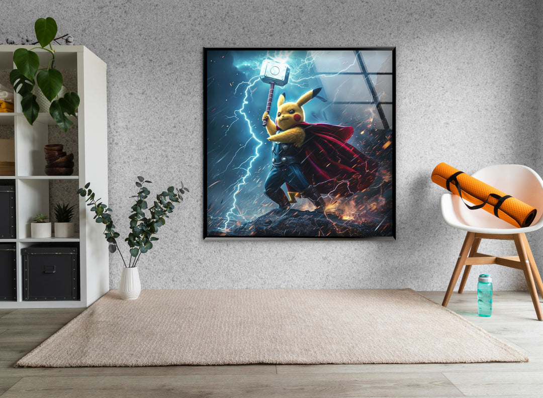 Pikachu Thor Glass Wall Art stained glass wall art, stained glass wall decor
