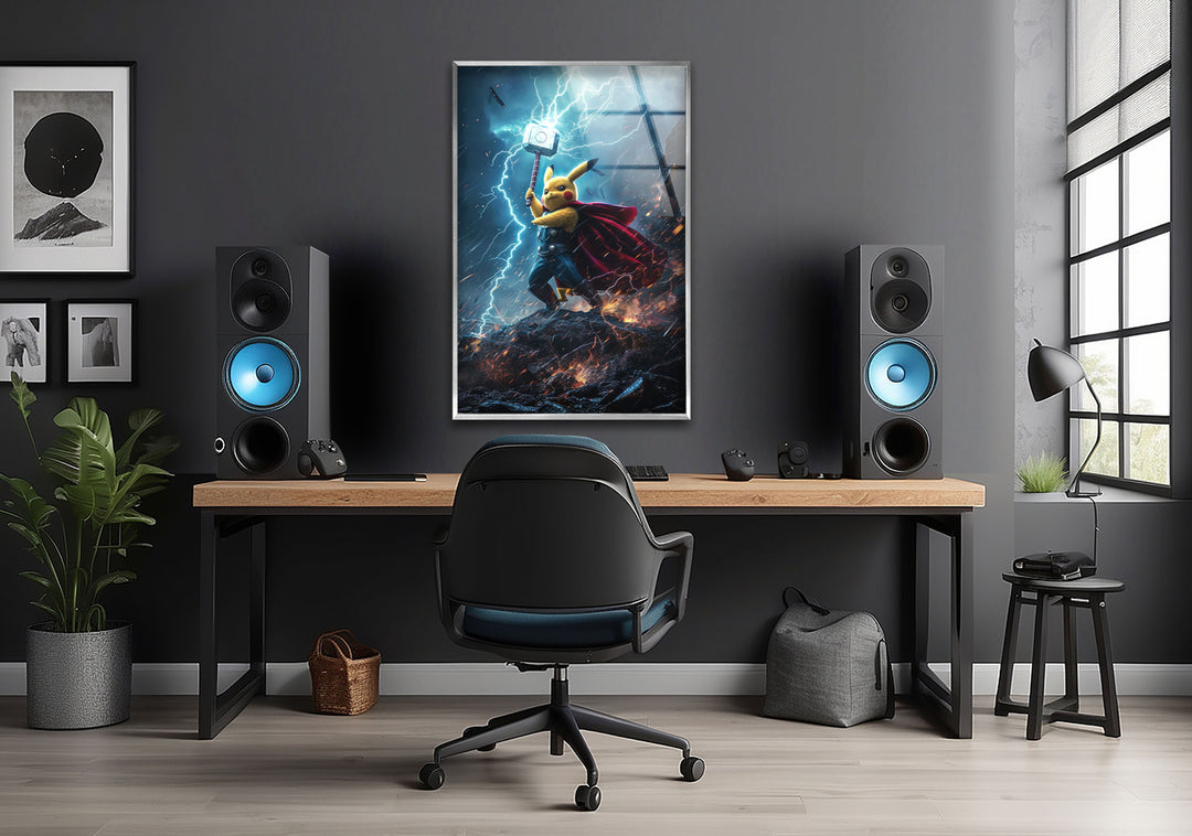 Pikachu Thor Glass Wall Art custom glass photo prints, large glass prints
