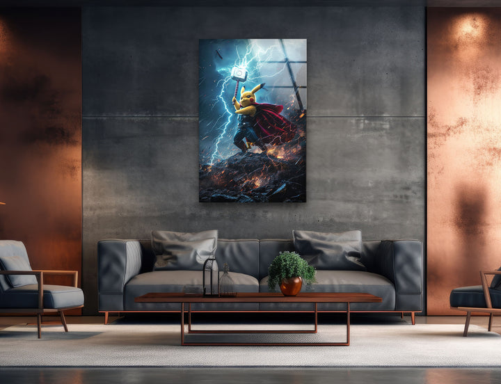 Pikachu Thor Glass Wall Art glass art painting, glass art for the Wall
