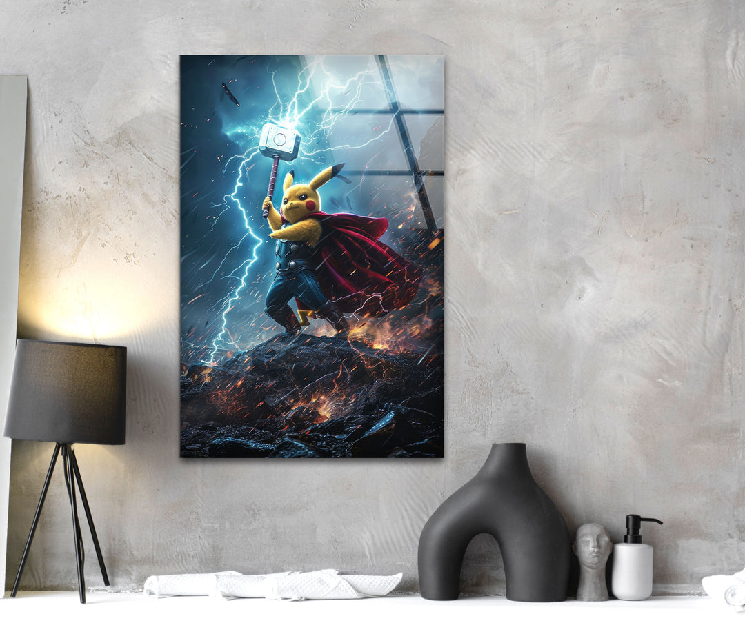 Pikachu Thor Glass Wall Art glass wall decor, glass wall art decor
