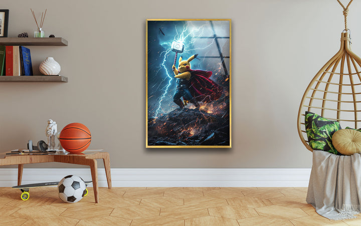 Pikachu Thor Glass Wall Art glass pictures for Wall, glass prints wall art
