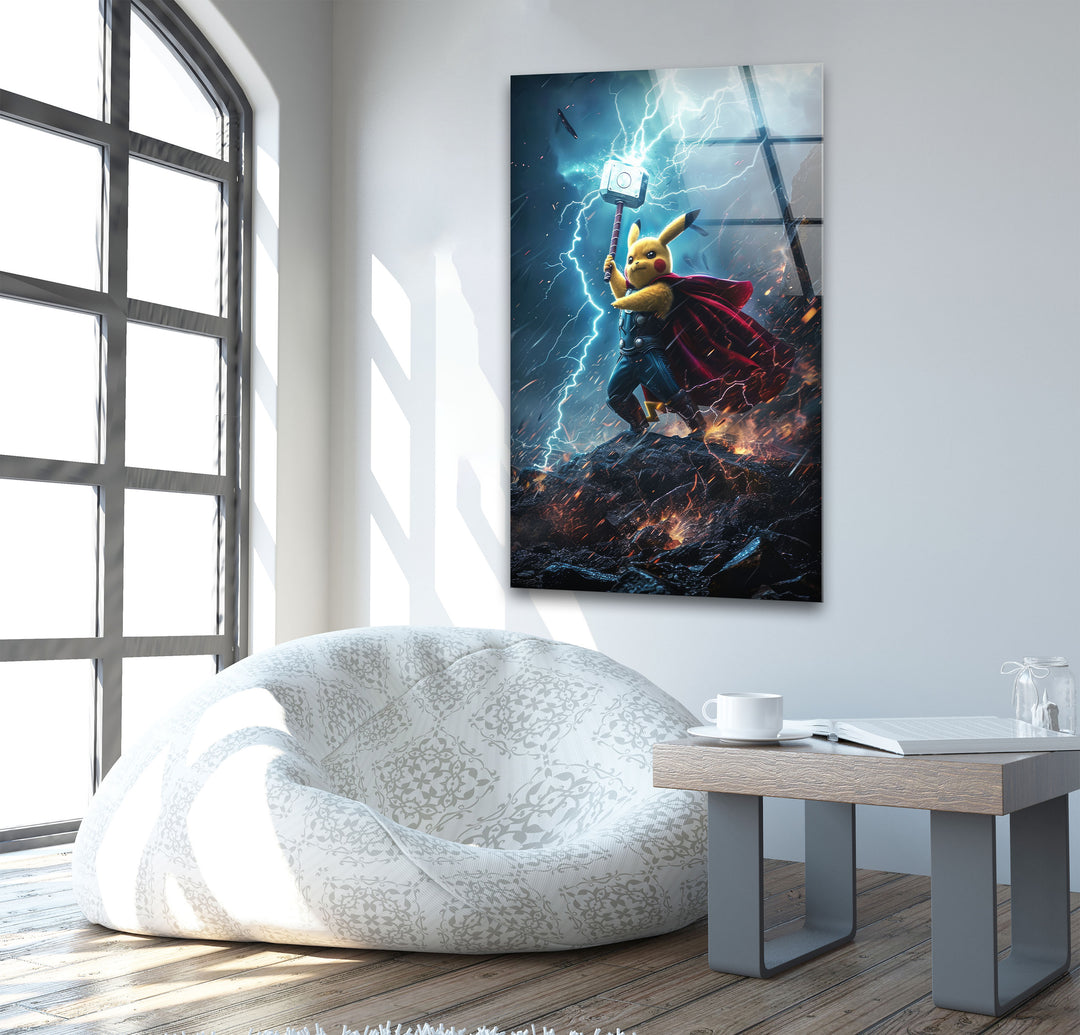 Pikachu Thor Glass Wall Art large glass photo prints, glass wall photos
