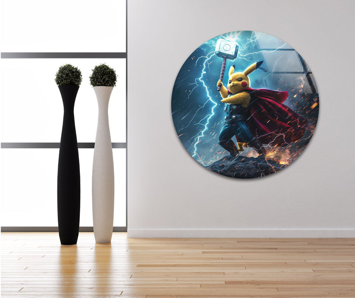 Pikachu Thor Glass Wall Art print on glass, glass printed photos
