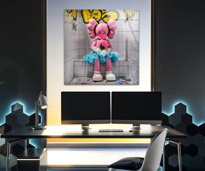 Pink Kaws Glass Wall Art glass photo prints, glass picture prints
