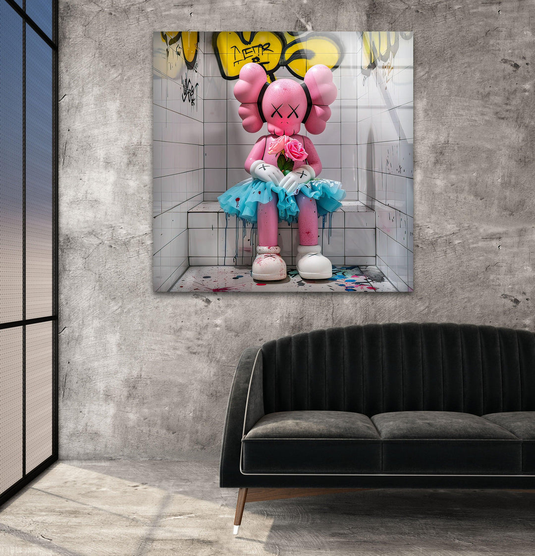 Pink Kaws Glass Wall Art art glass wall art, glass wall art pictures
