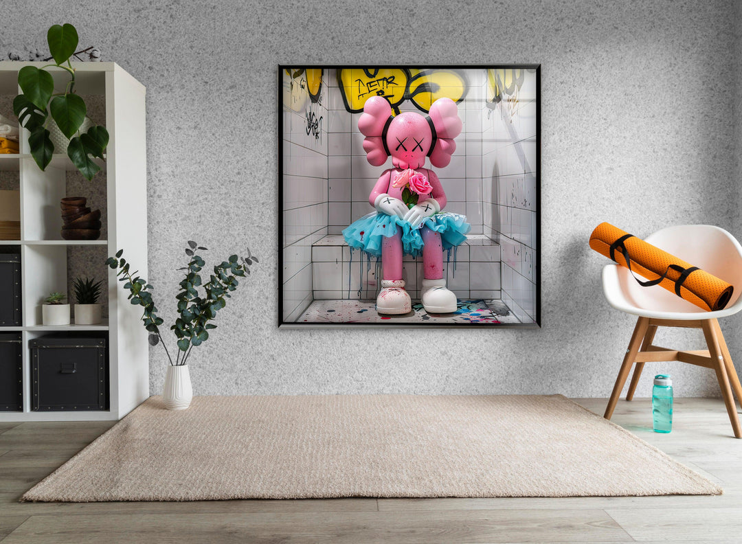 Pink Kaws Glass Wall Art Glass Printing Wall Art, Print photos on glass
