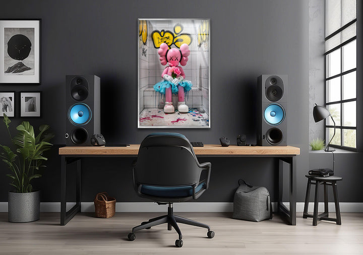 Pink Kaws Glass Wall Art glass image printing, glass prints from photos
