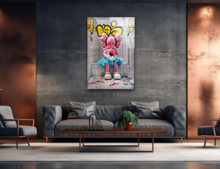 Pink Kaws Glass Wall Art glass pictures for Wall, glass prints wall art
