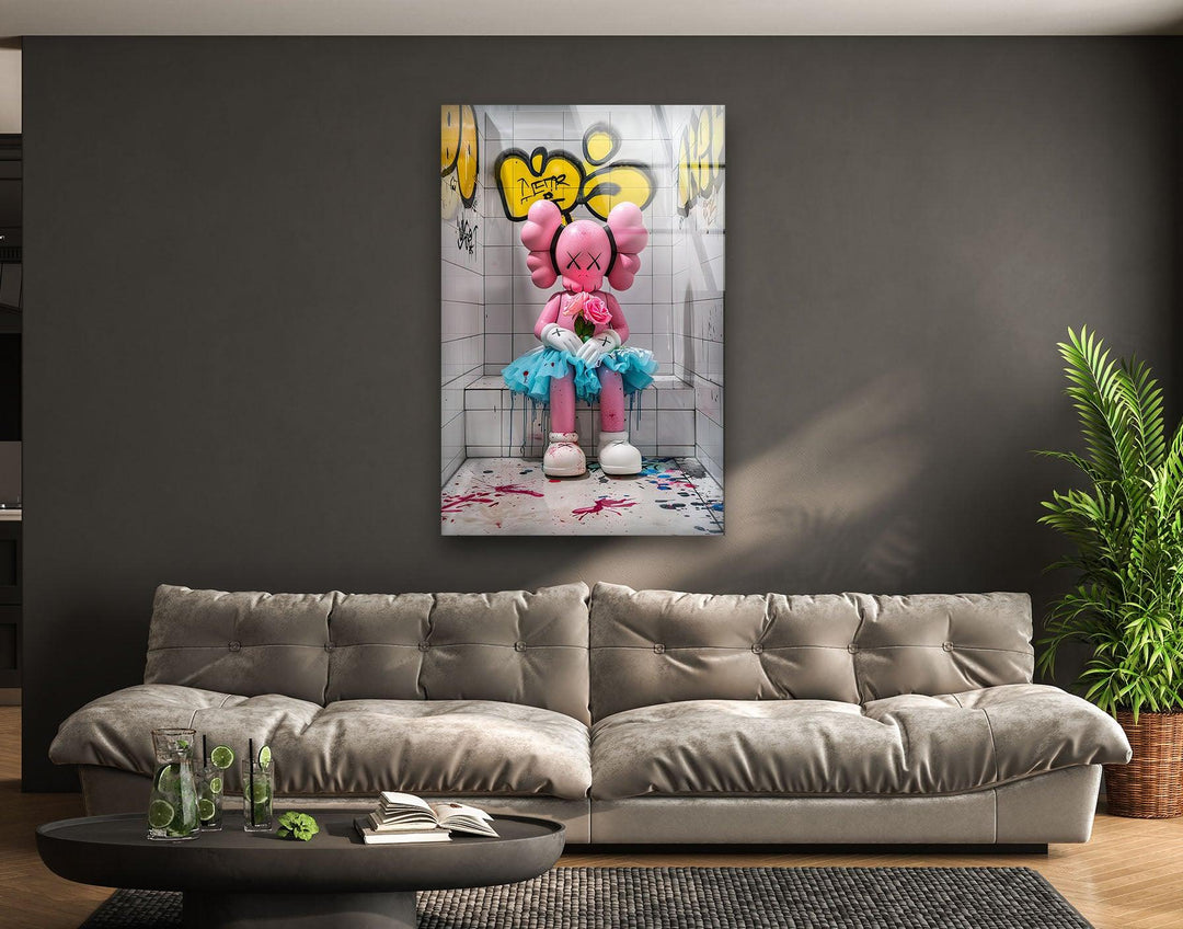 Pink Kaws Glass Wall Art glass wall decor, glass wall art decor
