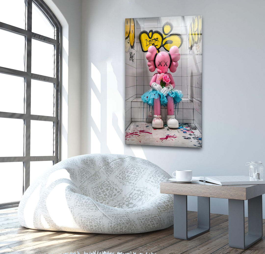 Pink Kaws Glass Wall Art stained glass wall art, stained glass wall decor
