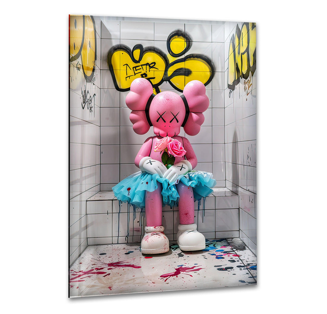 Pink Kaws Glass Wall Art print picture on glass, Tempered Glass Wall Art
