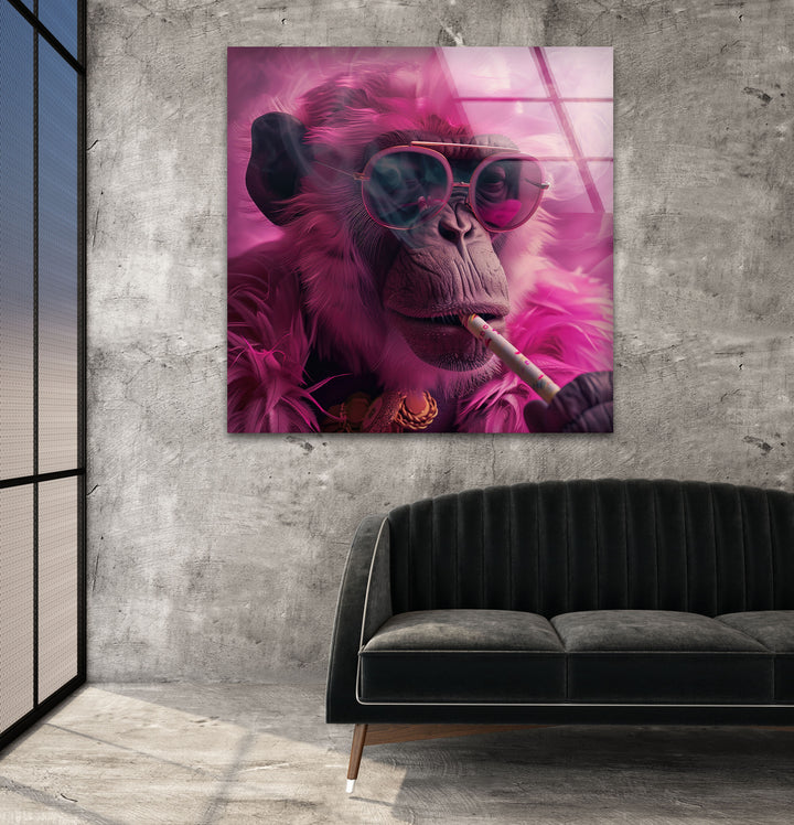 Pink Monkey Tempered Glass Wall Art - MyPhotoStation