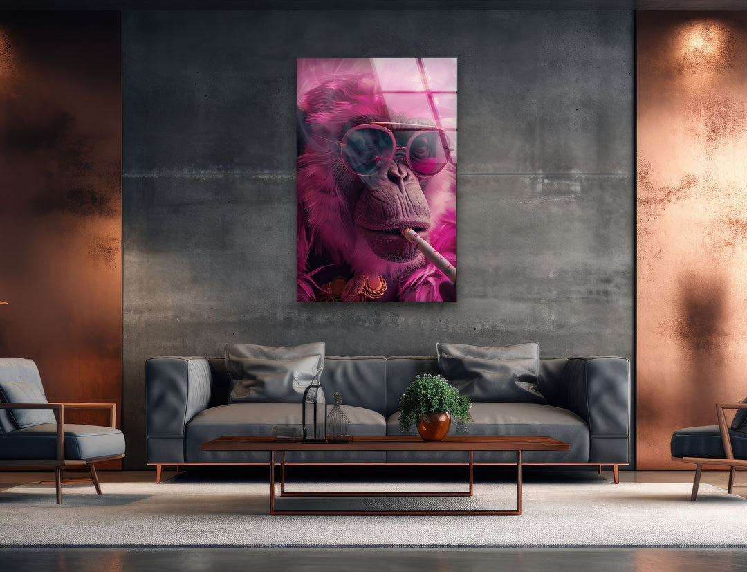 Pink Monkey Tempered Glass Wall Art - MyPhotoStation