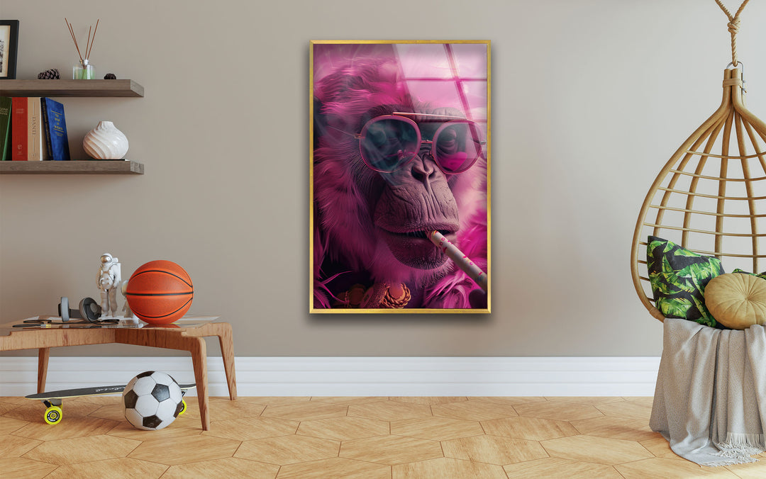 Pink Monkey Tempered Glass Wall Art - MyPhotoStation