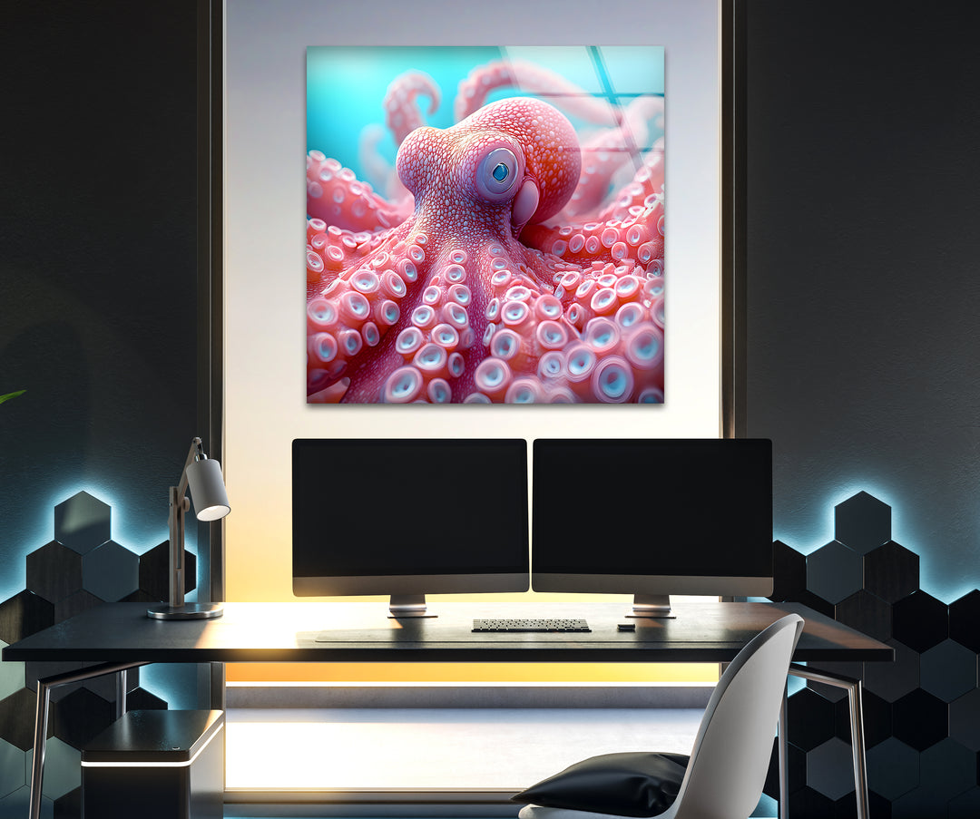 Pink Octopus Glass Wall Art print picture on glass, Tempered Glass Wall Art
