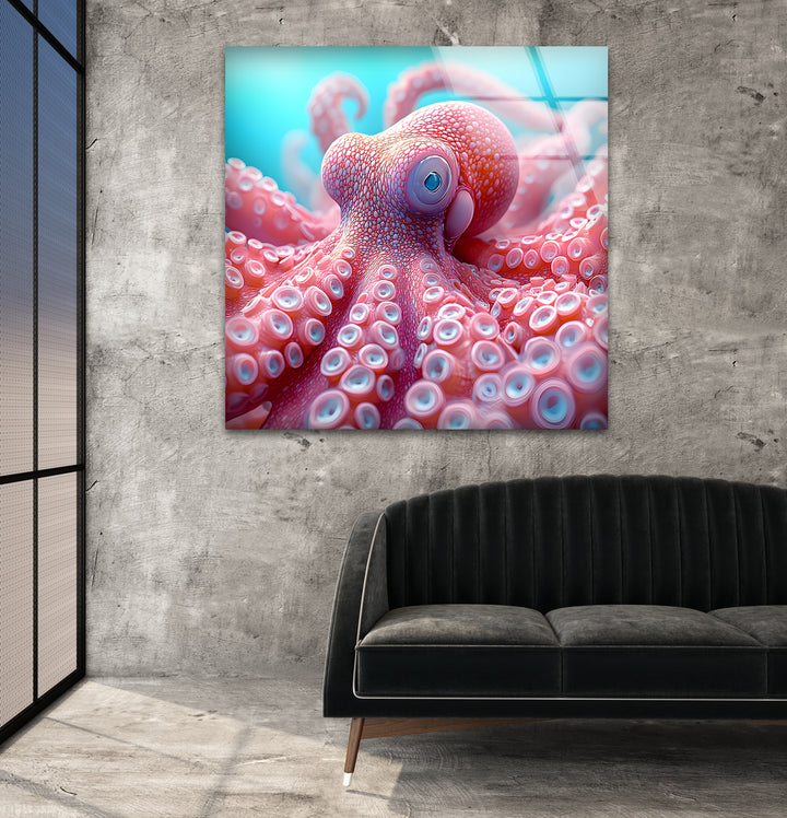 Pink Octopus Glass Wall Art picture on glass wall art, photos printed on glass
