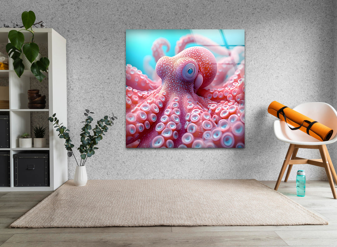 Pink Octopus Glass Wall Art print on glass, glass printed photos
