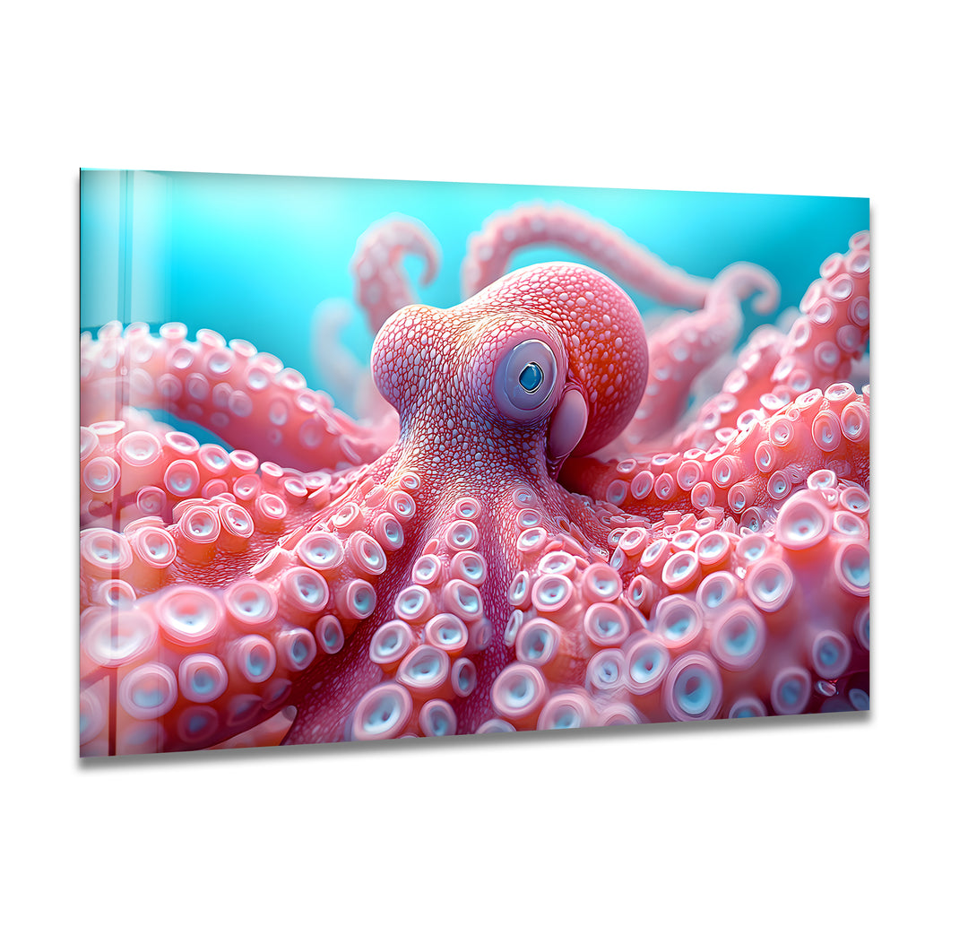 Pink Octopus Glass Wall Art Glass Printing Wall Art, Print photos on glass
