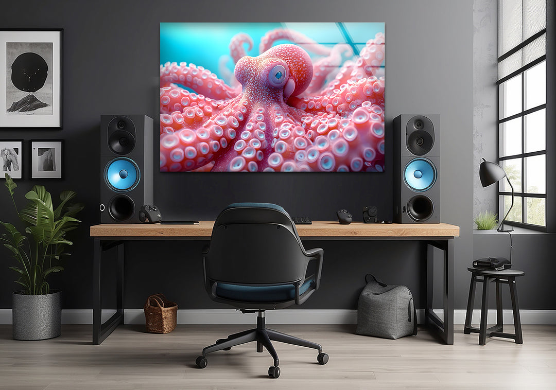 Pink Octopus Glass Wall Art glass image printing, glass prints from photos
