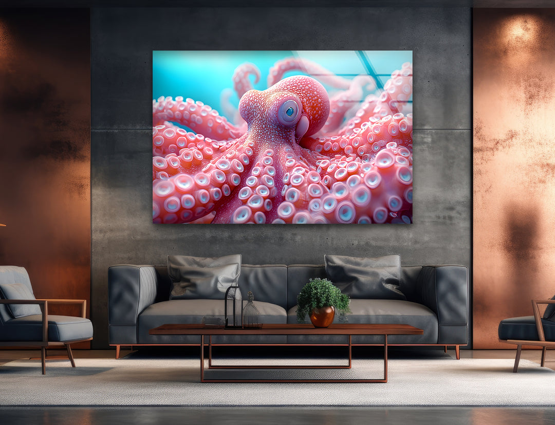 Pink Octopus Glass Wall Art glass pictures for Wall, glass prints wall art
