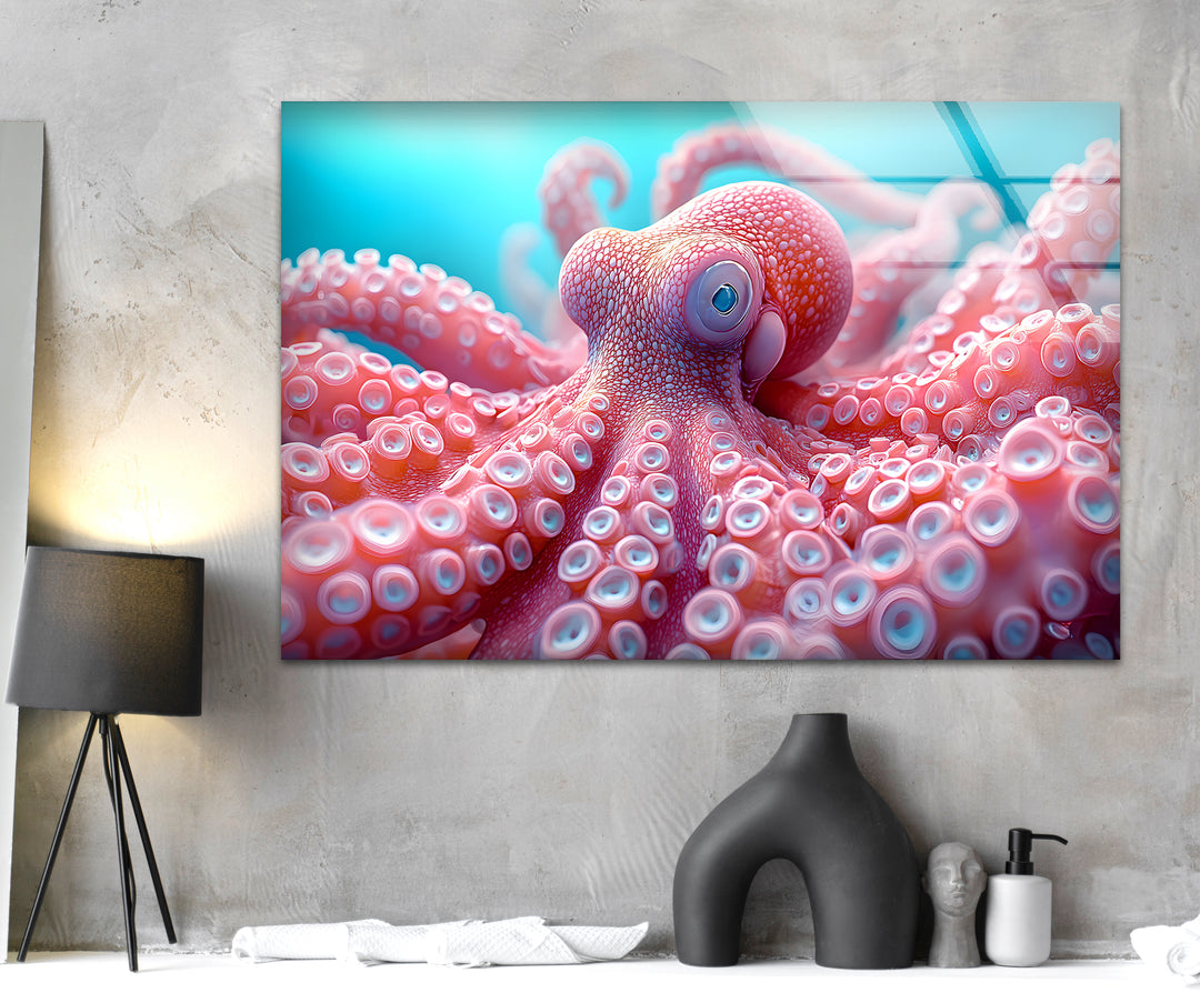 Pink Octopus Glass Wall Art custom glass pictures, glass art prints
