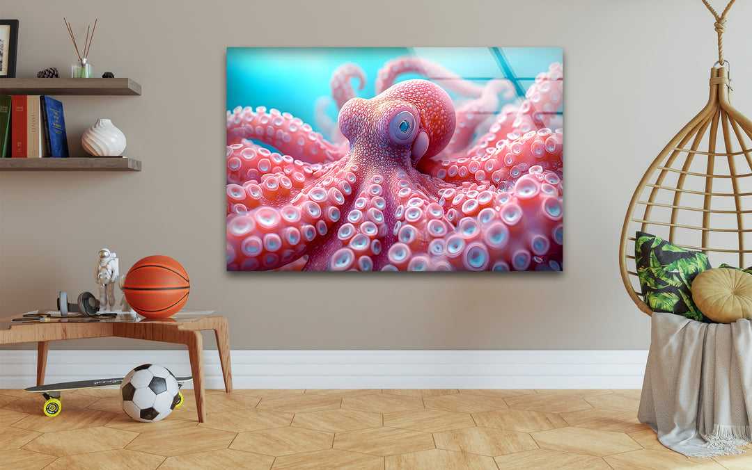 Pink Octopus Glass Wall Art photo print on glass, prints on glass wall art
